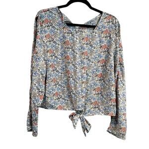 Moral Fiber Floral Tie Front Blouse XL Bell Sleeve Cottagecore Boho Top